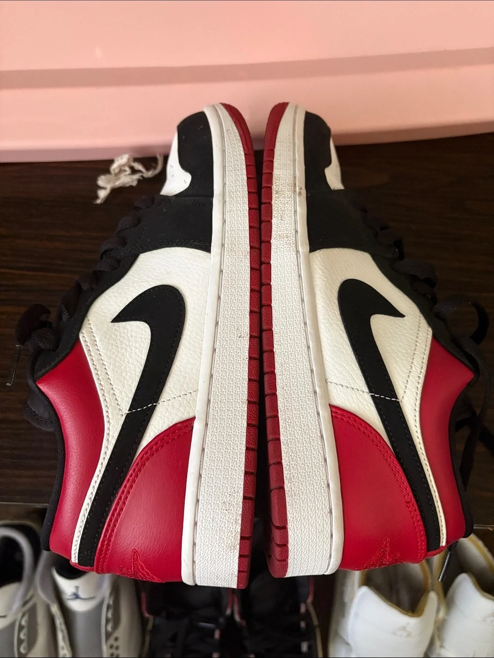 Men’s Jordan Low-Top Sneakers in Black, White & Red Accent